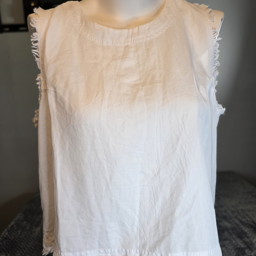 Thread & Supply White Frayed Edge Sleeveless Cotton Tank